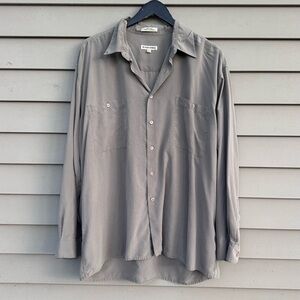 100% silk shirt button front blouse top women’s XL